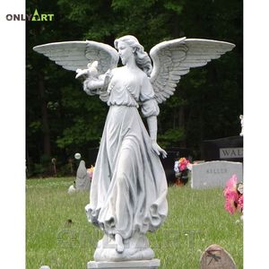 Onlyart Design et jardin extérieur sur mesure sculpté à la main grande statue d'ange en marbre avec <span class=keywords><strong>petit</strong></span> oiseau - Product Image 1