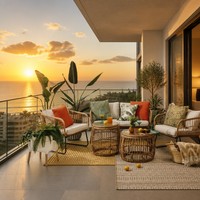 Ensemble de meubles d'extérieur en rotin moderne 5 pièces, canapé de patio en osier grossier avec table basse ronde pour jardin