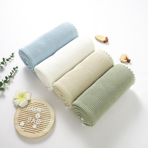 Mimixiong OEKO <span class=keywords><strong>TEX</strong></span> personnalisé bébé nom couverture tricotée 100% coton solide coquille pétoncle bord confortable doux bébé Swaddle literie - Product Image 3