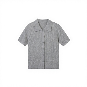 Top de Punto con Cuello Polo Elegante para Mujer, Mezcla de Cachemira y Triacetato al 70%, Manga Corta de Verano, OEM - Product Image 4