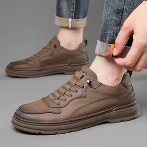 Zapatos Casuales de Primavera para Hombre de Cuero, con Punta Redonda, Suela de Goma, Suaves y Cómodos, con Cordones, Estilo Náutico - Product Image 2
