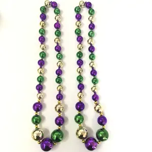 Mardi Gras Beads Necklace Assorted Styles Metallic Round Multi Colors Costume Necklace