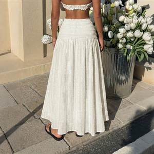 The new leisure and vacation style is fully unfolded long <b>elastic</b> waist beaded solid color texture high <b>elasticity</b> summer 2026 - Product Image 4