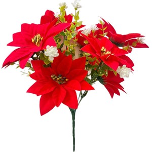 Bouquet de fleurs artificielles en soie MIDO, poinsettia rouge, décoration de Noël pour le salon, le bureau, le vase - Product Image 5