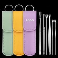 Kit de 6 cure-oreilles en acier inoxydable, nettoyeur de cérumen en spirale portable avec porte-clés