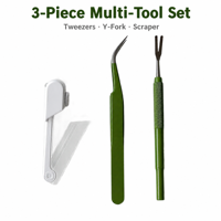 Kit portable de suppression des tiques en acier inoxydable avec LED, 3 pièces, comprenant des pinces courbées à 45 degrés et un outil en Y pour l'élimination des tiques en basse lumière chez les animaux de compagnie