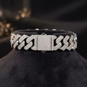Bracelet de luxe en argent pour homme, style Miami Cuban Link, entièrement pavé de diamants CZ, chaîne lourde avec fermoir carré, bracelets Hip Hop pour hommes - Product Image 3