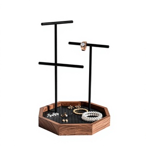 Expositor de Joyería de Madera y Metal con 3 Niveles para Collares, Pulseras y Anillos, Soporte de Escritorio para Joyas - Product Image 1
