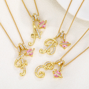 Collana con Ciondolo a Lettera Iniziale Delicata, con Zircone Rosa Scintillante a Cuore, Collana Alfabeto per Donna, Gioielli in Rame a Tema Amore, Vendita Calda - Product Image 1