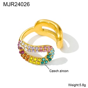 Mát bán buôn thời trang thép không gỉ <span class=keywords><strong>Titanium</strong></span> Cubic Zirconia Cubic Zirconia mở 18K Nhẫn vàng - Product Image 6