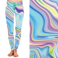Dropshipping Imprimé marbre coloré Femmes Taille haute yoga beurre doux 92% polyester 8% spandex leggings pour femmes
