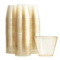 Gobelets en plastique écologiques de haute qualité avec paillettes dorées, gobelets à whisky, 9 OZ, gobelets jetables pour la dégustation de vin, pour les fêtes d'anniversaire, les mariages