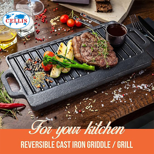 Revestimiento de esmaltado Parrilla/plancha reversible de <span class=keywords><strong>hierro</strong></span> fundido, plancha rectangular de doble quemador, placa superior plana <span class=keywords><strong>para</strong></span> barbacoa, parrilla de gas - Product Image 6