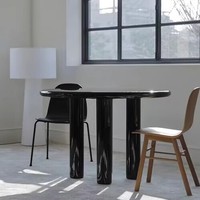 Table à manger pliable en bois massif, finition brillante, design moderne avec pieds en métal