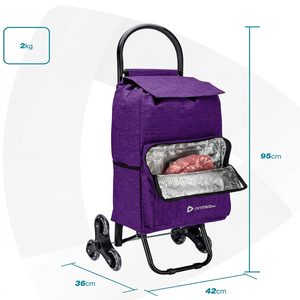 Chariot de courses pliable haut de gamme pour escaliers avec poche isotherme, léger et portable - Product Image 1