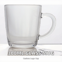 Set cangkir kosong gelas bening 300ml sublimasi Logo kustom dengan pegangan untuk air panas untuk teh susu kopi