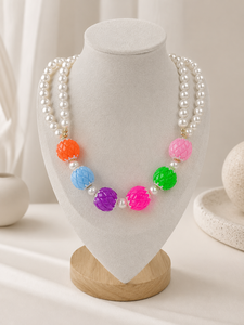 Collana con ciondolo a forma di ortensia colorata con perline e perle, placcata oro 18k, set di gioielli da donna - Product Image 6