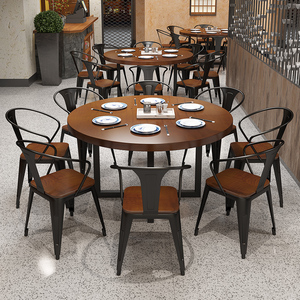 Conjunto de Mesa de Comedor Redonda Industrial Grande, Muebles de Restaurante Comunitario con Sillas Elegantes, Juego de Comedor Bistro para 8-10 Personas - Product Image 1