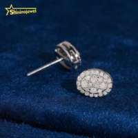 Boucles d'oreilles ovales en argent massif 925 plaqué rhodium avec diamant de laboratoire HPHT taille brillant, serties de diamants, fermoir à vis, bijoux Iced Out