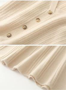 Wool A-Line Elegant Autumn Long Sleeve Button Sweater <strong>Dress</strong> with V-Neck Natural Waist Thick Simple Midi - Product Image 3