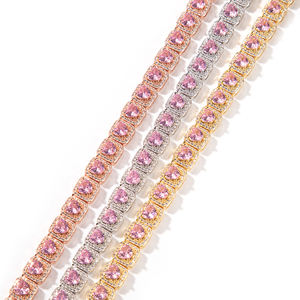 Mặt dây chuyền hình vuông kiểu chuỗi baguette đá CZ hình trái tim 9mm thời trang mới với màu đỏ, hồng, cỏ xanh dành cho nữ, trang sức rapper - Product Image 3