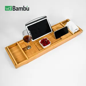 WDF nouveauté plateau de salle de bain en bois à bas prix personnalisé plateau de baignoire en bambou caddie de bain en bambou pour usage quotidien