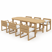 Ensemble de salle à manger d'extérieur moderne 6 places, ensemble de meubles de jardin en teck, table et chaises de patio pour villa, hôtel, restaurant