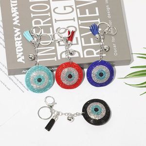 Wholesale Evil Eye Keychain Blue Sparkling Glass Crystal Car Bag Charm Accessories Bling Rhinestone Tassel Waterproof Keychains