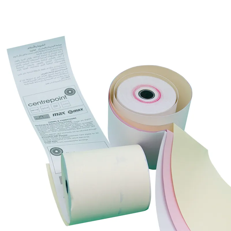 Rollo de papel de copia Ncr, Papel de recibo sin carbón, 3 piezas, oficina, precio de fábrica