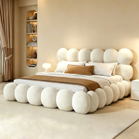 Juego de Cama de Tela Estilo Crema, Diseño Moderno, Cama King Size con Almacenamiento, Cama Tapizada Tipo Nube para Hotel, en Venta