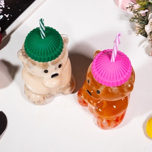 Vaso <span class=keywords><strong>de</strong></span> Vidrio Transparente con Diseño <span class=keywords><strong>de</strong></span> Oso, Vasos <span class=keywords><strong>de</strong></span> Cóctel con Tapa <span class=keywords><strong>de</strong></span> Silicona y Pajita para Festivales - Product Image 3