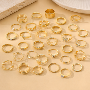 30PCS/Set Trendy Gold Love Heart Leaf Pearl <b>Ring</b> Set for Women Jewelry Punk Diamond <b>Crystal</b> Rhinestone Stackable <b>Rings</b> - Product Image 5