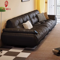 Echtleder-Sofa aus Rindsleder der oberen Schicht, leichter Luxus, schlicht, modern, Retro, geradlinig, Bootswolken-Design, Wohnzimmersofa