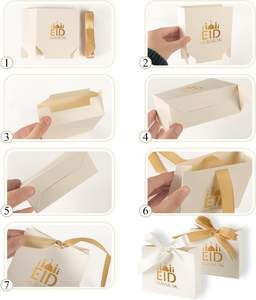 Boîte à cadeaux pour fête <span class=keywords><strong>de</strong></span> l'Aïd, boîte à bonbons en forme <span class=keywords><strong>de</strong></span> lune <span class=keywords><strong>de</strong></span> l'Aïd, boîte à friandises en papier DIY pour l'Aïd avec nœud en ruban, château doré islamique musulman, sacs cadeaux - Product Image 4
