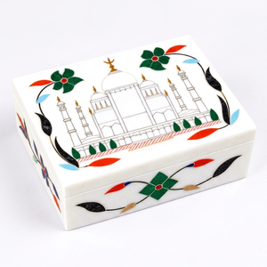 Boîte à bijoux en marbre personnalisée de qualité supérieure Stonecrafts International, accents de nacre hautement durables, motifs floraux modernes - Product Image 1