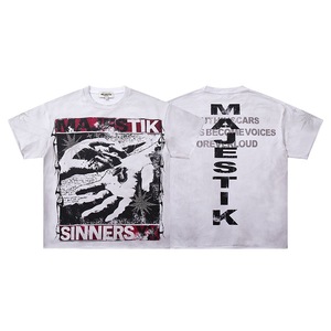 T-shirt da uomo vintage lavata bianca 100% cotone Majestik Sinners con stampa digitale e serigrafia a mano, oversize, stile streetwear - Product Image 5