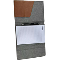 Trifold A5 PU Faux Leather + Fabric Padfolio Folder Notebook holder portafolio caso personalizado en relieve logo documento carpeta de archivos