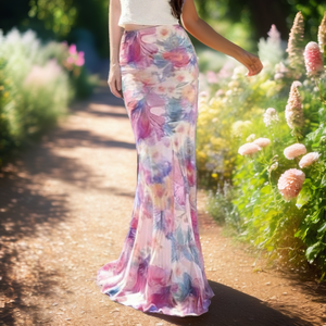 Wholesale Summer Women's Elegant Digital Print Floral Chiffon Washable Natural Waist Tiered <b>Pencil</b> <b>Maxi</b> <b>Skirt</b> Beach Party - Product Image 2