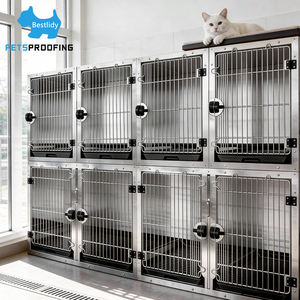 กรงสแตนเลสสำหรับสัตว์เลี้ยงแบบมืออาชีพ แข็งแรง ทนทาน ขนาดใหญ่พิเศษ แบบโมดูลาร์ สามารถวางซ้อนกันได้ เหมาะสำหรับร้านค้าและโรงแรม - Product Image 1