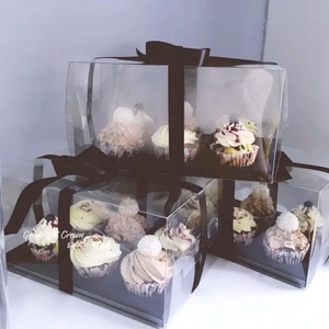 Autocollant personnalisable rectangulaire transparent en PET, boîte à cupcakes en carton noir, blanc et or à 12 trous - Product Image 3