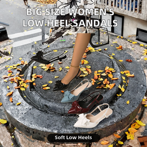 Big Size Women's Lightweight PU Low Heels Sandals Single Strap <b>Pointed</b> Toe Bow Winter Slip Resistant Height Increasing Daily Use - Product Image 5