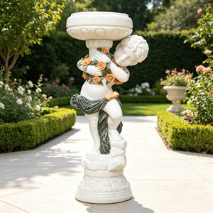 Urna Romana Clásica de Piedra Sólida con Ángeles Gemelos, Pedestal Cuadrado Tallado, Urna Decorativa para Jardín, Villa u Hotel con Diseño de Rosas - Product Image 6