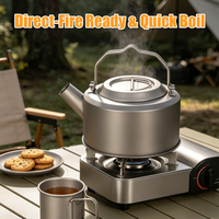 Bouilloire en titane 1200 ml à ébullition rapide pour café et thé, design empilable, tasse de 8,8 oz, pour le camping