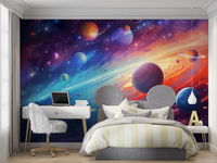 Papier peint abstrait coloré avec des planètes de l'espace, revêtement mural imperméable en PVC avec impression de galaxie cosmique pour la chambre à coucher, le bureau, l'arrière-plan