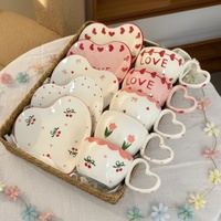 Juego de Tazas y Platos de Porcelana China Estilo Coreano, Diseño de Corazón, Primavera/Verano 2026, Personalizable y Ecológico