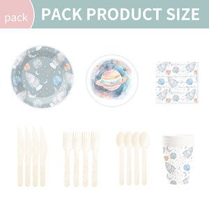 DAMAI New Customized Blue Space Theme Disposable Dessert Dinner <b>Paper</b> Plates Cups Napkin Tableware Set with Rocket - Product Image 6