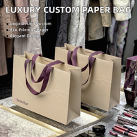 Sacs shopping en carton personnalisés de luxe pour cosmétiques, bijoux et vêtements, avec ruban et poignée, design de logo personnalisé, matériaux recyclés