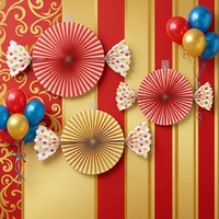 Xieli Vietnam Rot-Gold Weiß Gestreifte Zirkus-Süßigkeiten Hängende Spiral-Papierfächer-Set für Karneval Geburtstag Party Hintergrund-Dekorationen