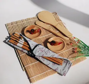 Kit de moldes para enrolar sushi, formas de bambu natural para enrolar sushi