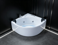 Baignoire d'hydrothérapie contemporaine d'angle avec jets de massage et deux appuie-têtes pour la maison